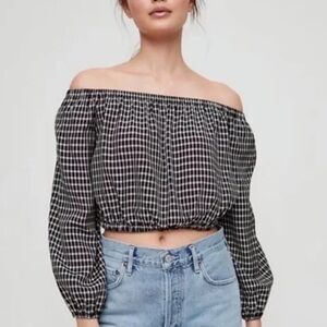 Wilfred Off-Shoulder Black and White Plaid Blouse 
Aritzia Eleanora Blouse
